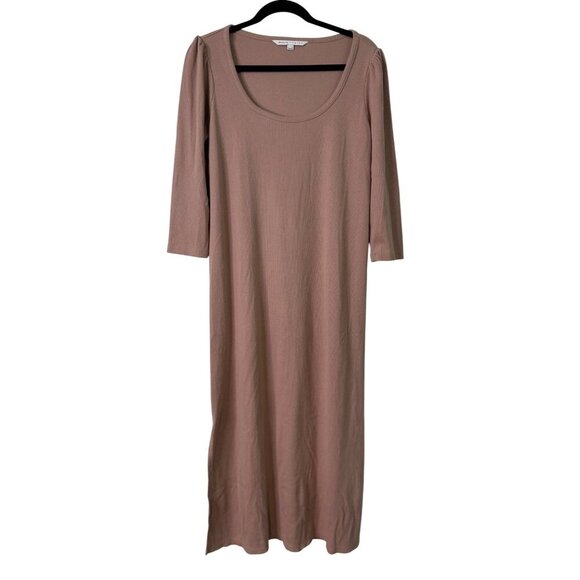 The Nines By Hatch Dusty Pink Ribbed Stretch Midi Length Maternity Dress Size L - Picture 1 of 13